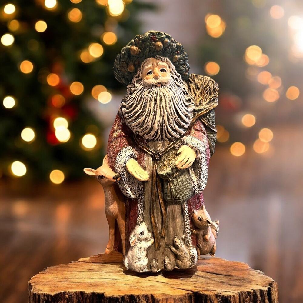 VINTAGE Santa & Woodland Creatures Figure Ceramic Hand Painted 10” 3133-43